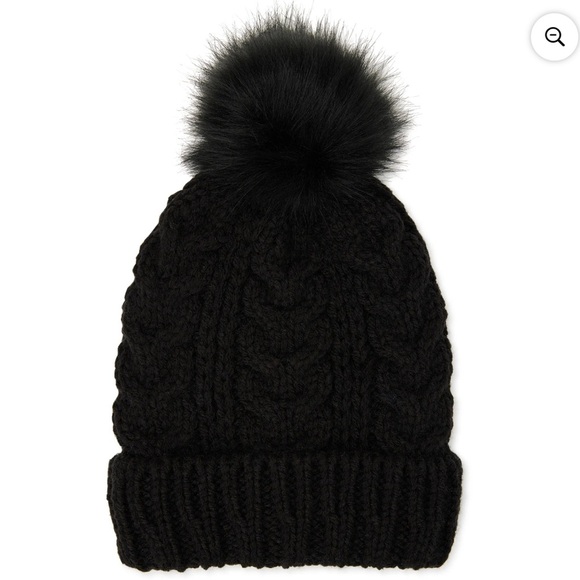 Black Cable Knit Pom Pom Beanie - Picture 1 of 1